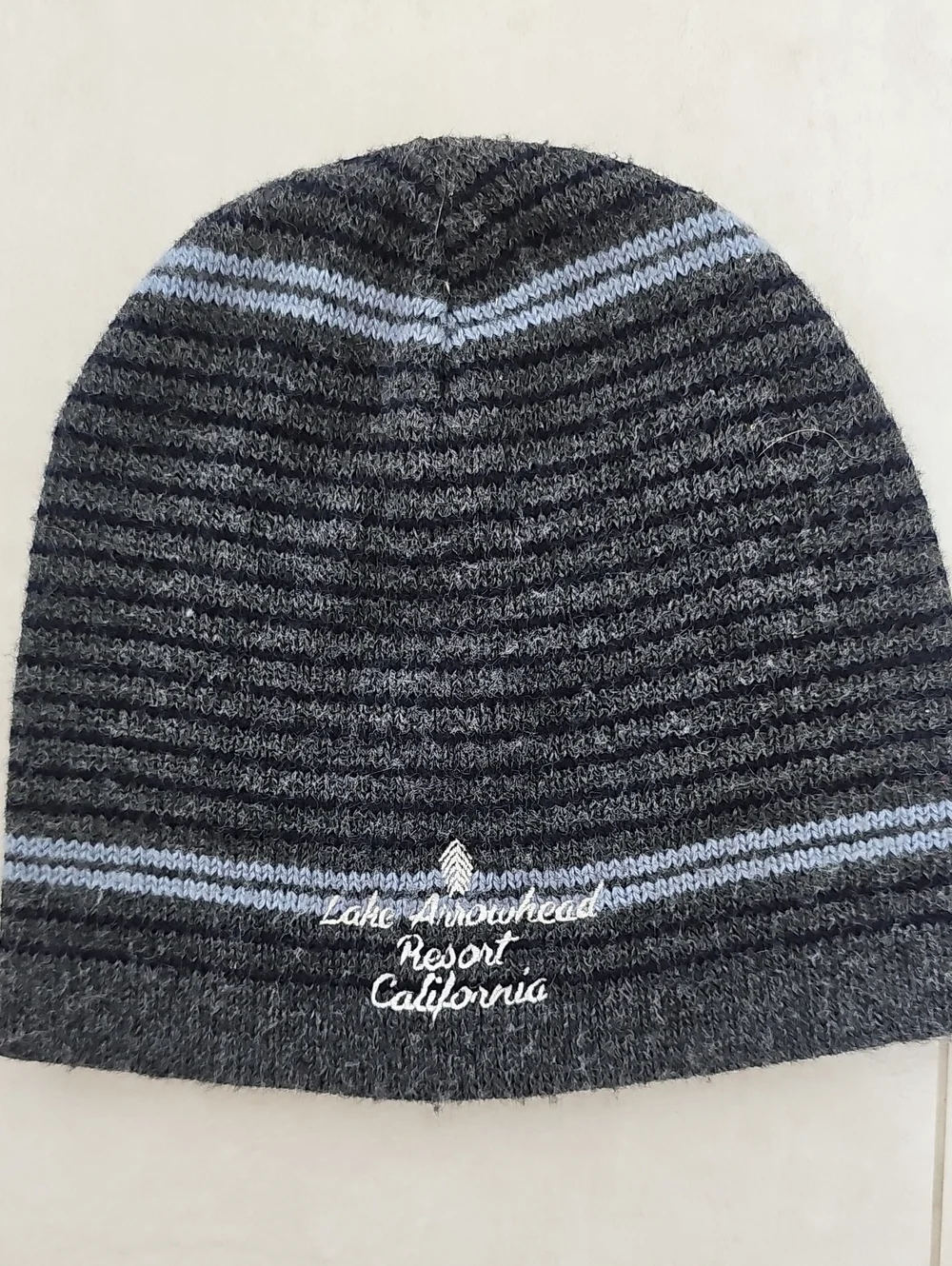 Lake Arrowhead Striped Wool Knit Beanie - Gray & Light Blue Kids Sz S/M